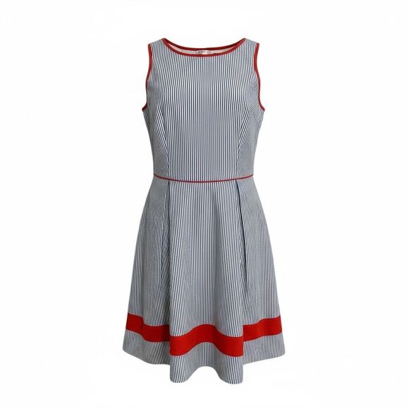 Jessica Simpson Striped Seersucker Sleeveless A Line Dress Gray White Red Size 2 - Picture 1 of 8